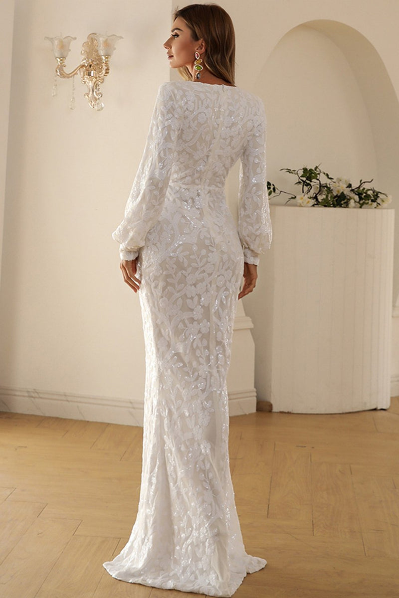 Load image into Gallery viewer, White V Neck Lace Maxi Boho Dress