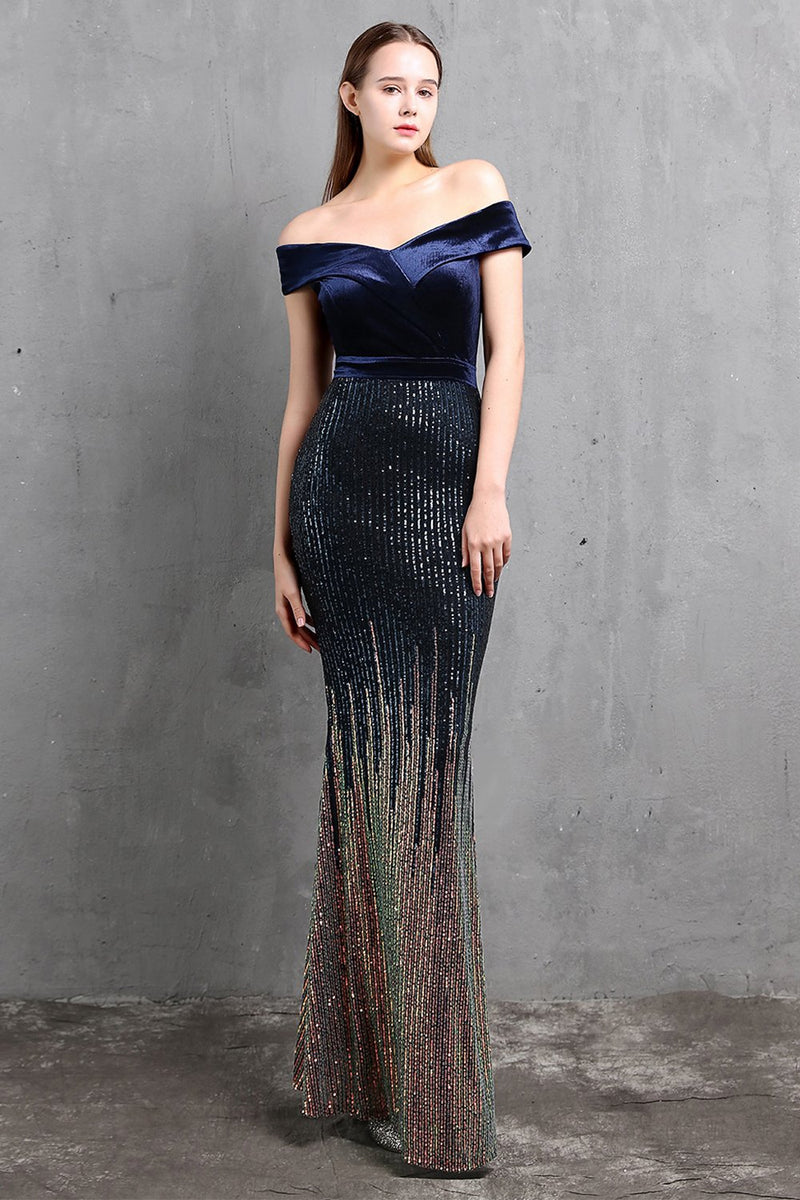 Load image into Gallery viewer, Gold Mermaid Sequin Long Prom Dress