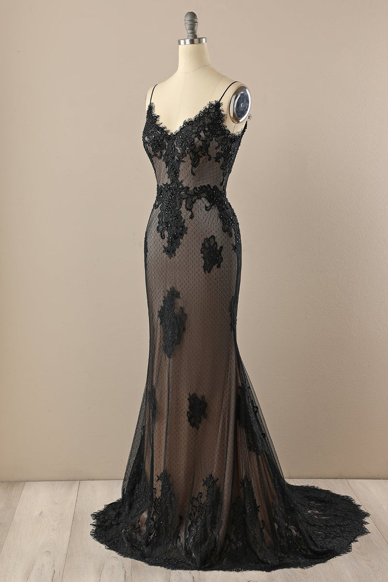 Load image into Gallery viewer, Black V neck Beaded Prom Dress