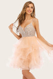 Pink Beaded Short Prom Dress