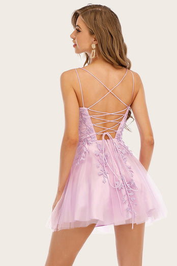 Pink Spaghetti Straps Short Prom Dress