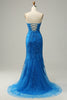 Load image into Gallery viewer, Mermaid Sweetheart Royal Blue Long Prom Dress with Criss Cross Back