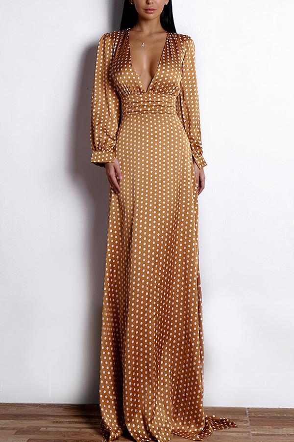 Load image into Gallery viewer, Yellow Polka Dots Long Sleeves Bohemian Dress