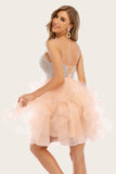 Pink Beaded Short Prom Dress