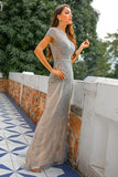 Luxurious Mermaid Jewel Neck Champagne Prom Dress with Beading