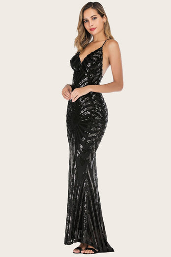 Black Mermaid Sequin Long Prom Dress