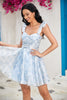Load image into Gallery viewer, Cute A Line Spaghetti Straps Blue Printed Short Homecoming Dress