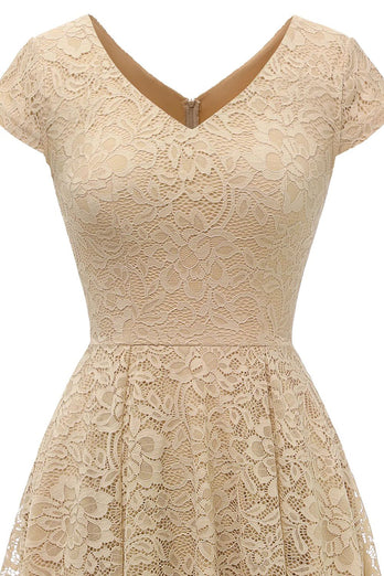 Champagne High-low Lace Dress