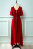 Load image into Gallery viewer, Red V Neck Buttons Summer Dress