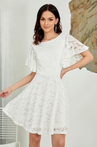 Batwing Sleeves White Lace Dress
