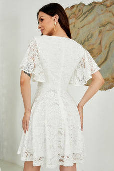 Batwing Sleeves White Lace Dress