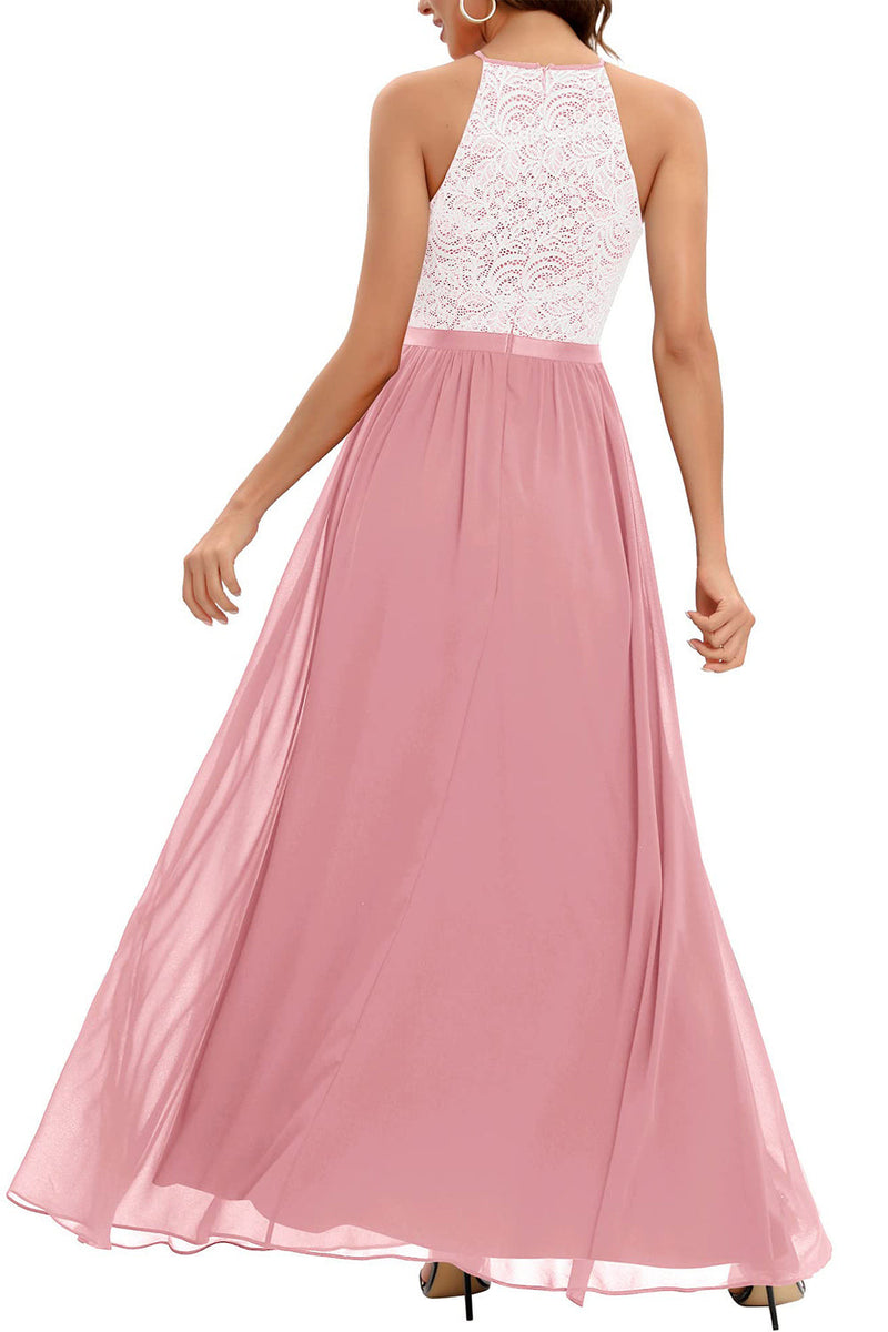 Load image into Gallery viewer, Halter Lace &amp; Chiffon Wedding Guest Dress
