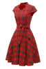 Load image into Gallery viewer, Red Plaid Vintage Plus Dress with Bowknot