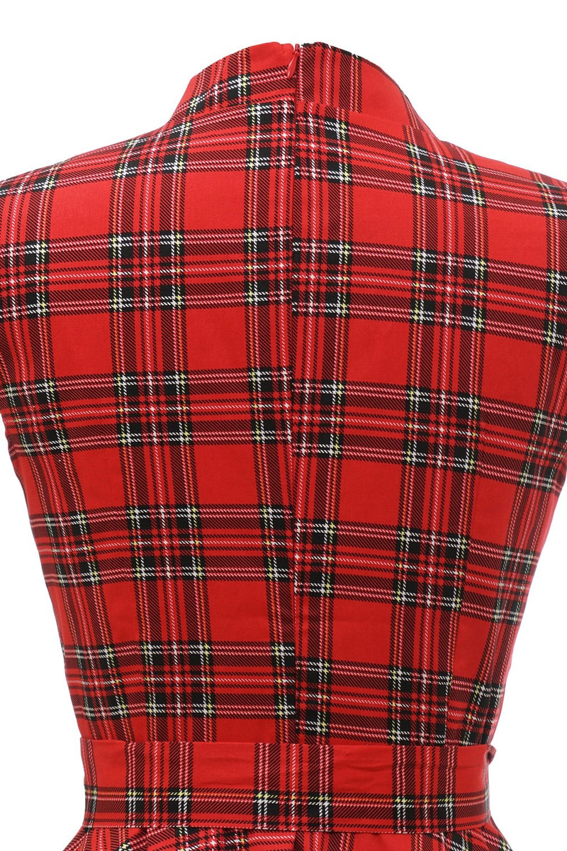 Load image into Gallery viewer, Red Plaid Vintage Plus Dress with Bowknot