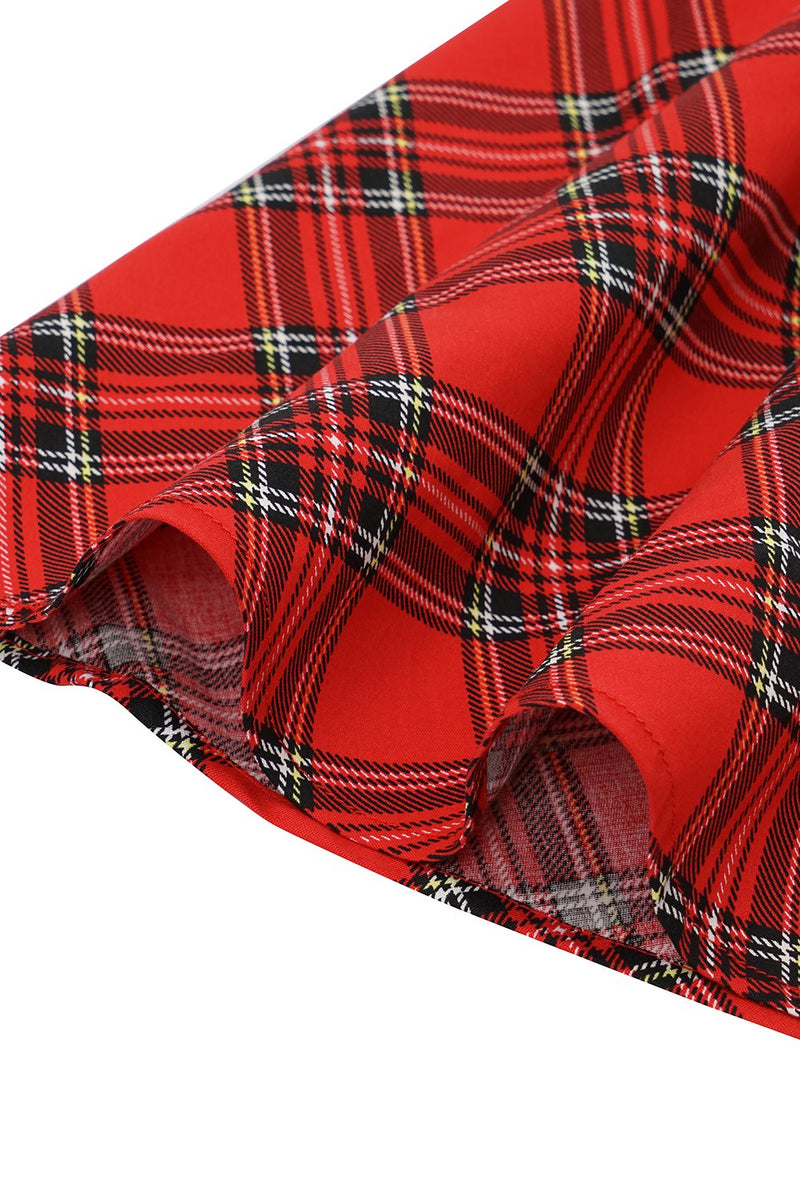 Load image into Gallery viewer, Red Plaid Vintage Plus Dress with Bowknot