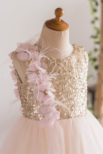 Champagne Sequins Flower Girl Dress