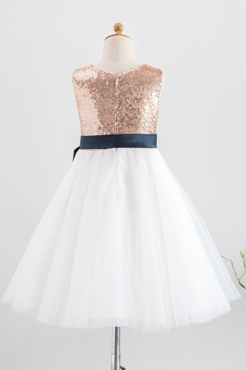 Load image into Gallery viewer, White Flower Girl Dress with Sequins