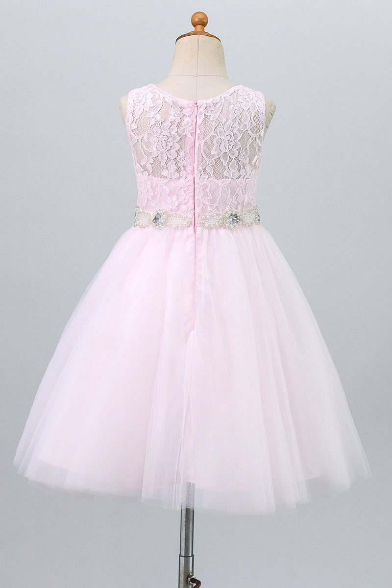 Load image into Gallery viewer, Lace Pink Flower Girl Dress with Beaded