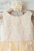 Load image into Gallery viewer, Jewel Champagne Flower Girl Dress with Lace
