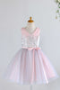 Load image into Gallery viewer, V Neck Pink Flower Girl Dress with Sequins