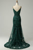 Load image into Gallery viewer, Mermaid Spaghetti Straps Peacock Green Prom Dress with Appliques
