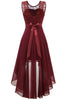 Load image into Gallery viewer, High Low Round Neck Burgundy Lace Dress with Bowknot