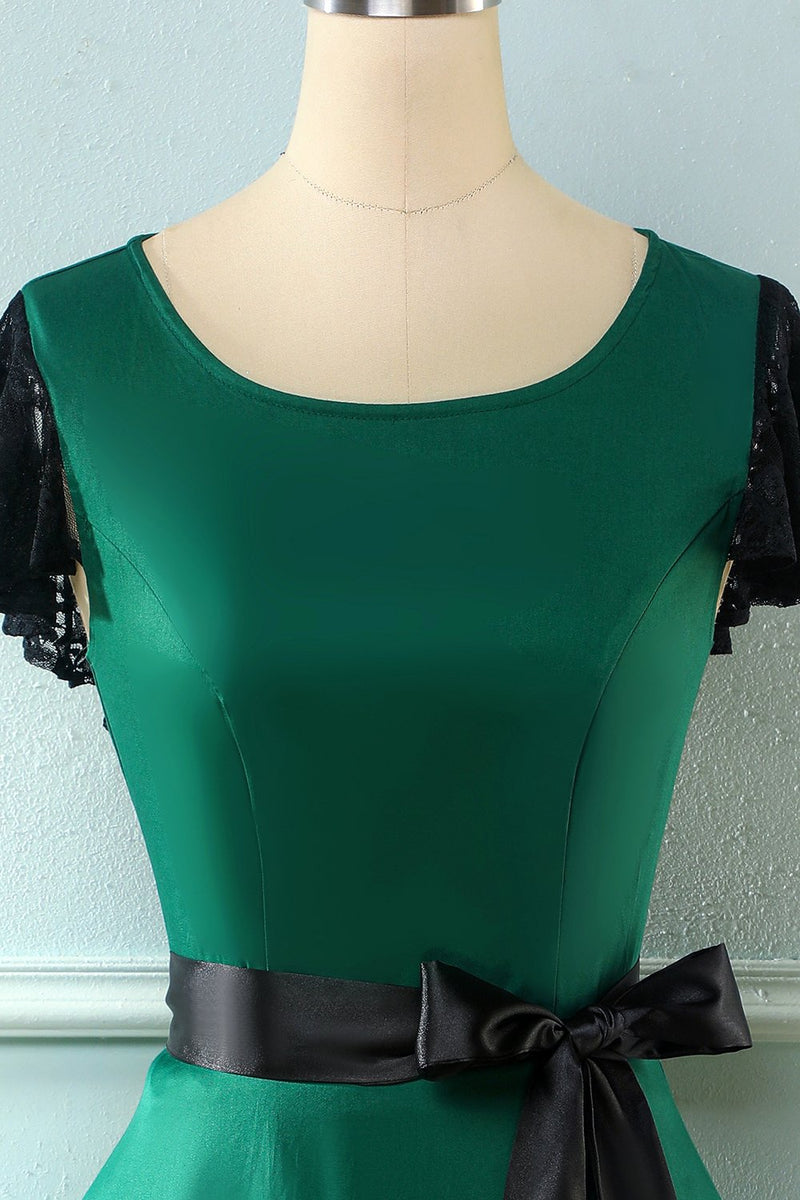 Load image into Gallery viewer, Green 1950s Swing Dress with Lace