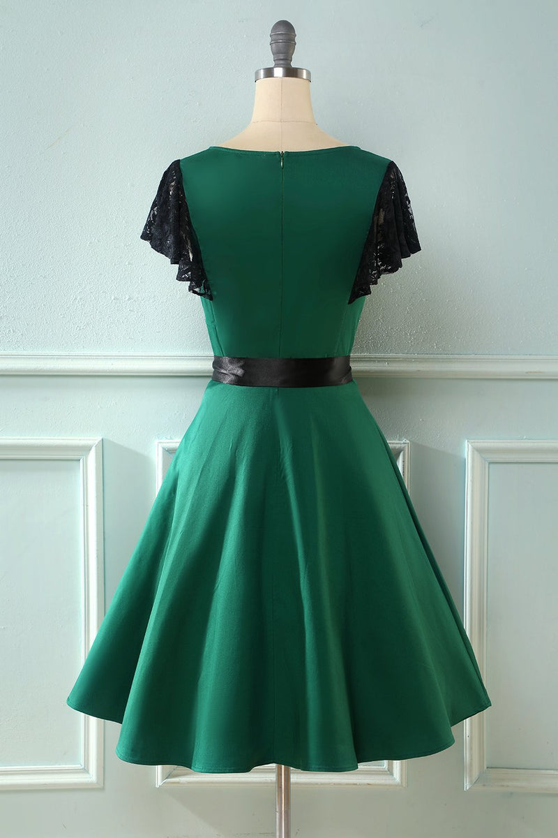 Load image into Gallery viewer, Green 1950s Swing Dress with Lace