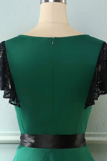 Green 1950s Swing Dress with Lace