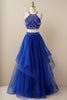 Load image into Gallery viewer, Two Pieces Halter Beaded Prom Dress