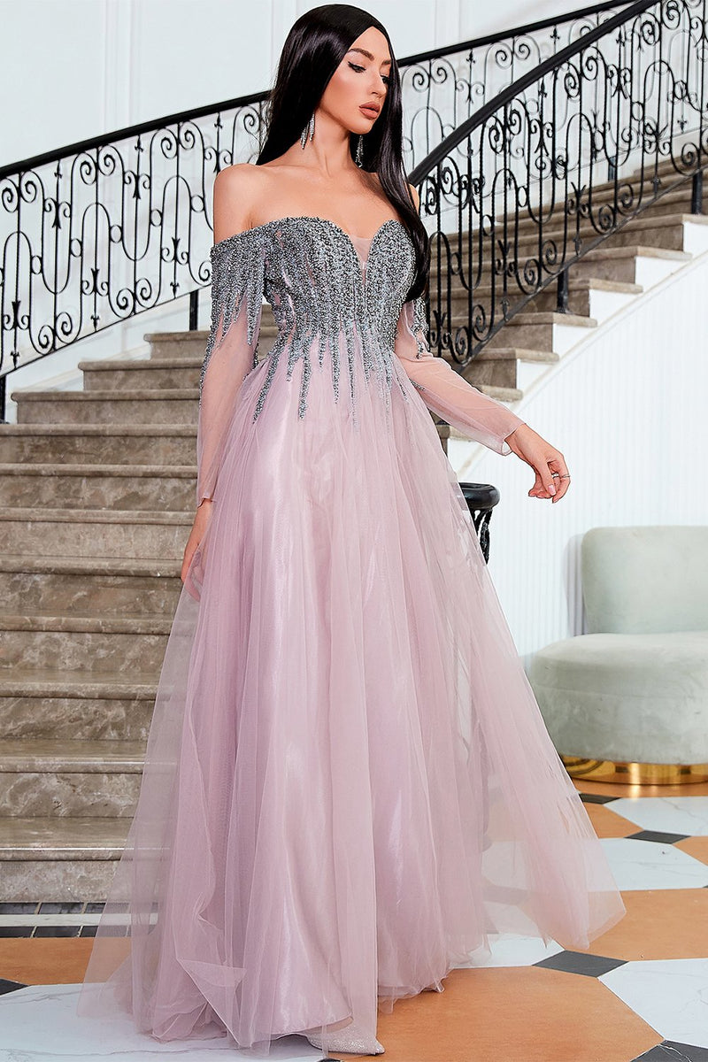 Load image into Gallery viewer, A Line Off the Shoulder Prom Dress with Beading