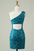 Load image into Gallery viewer, Blue One Shoulder Tight Homecoming Dress with Back Hollow-out