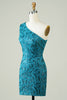 Load image into Gallery viewer, Blue One Shoulder Tight Homecoming Dress with Back Hollow-out