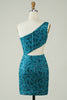 Load image into Gallery viewer, Blue Glitter Tight Homecoming Dress with Hollow-out