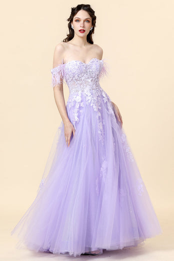 A Line Sweetheart Purple Vintage Prom Dress with Appliques