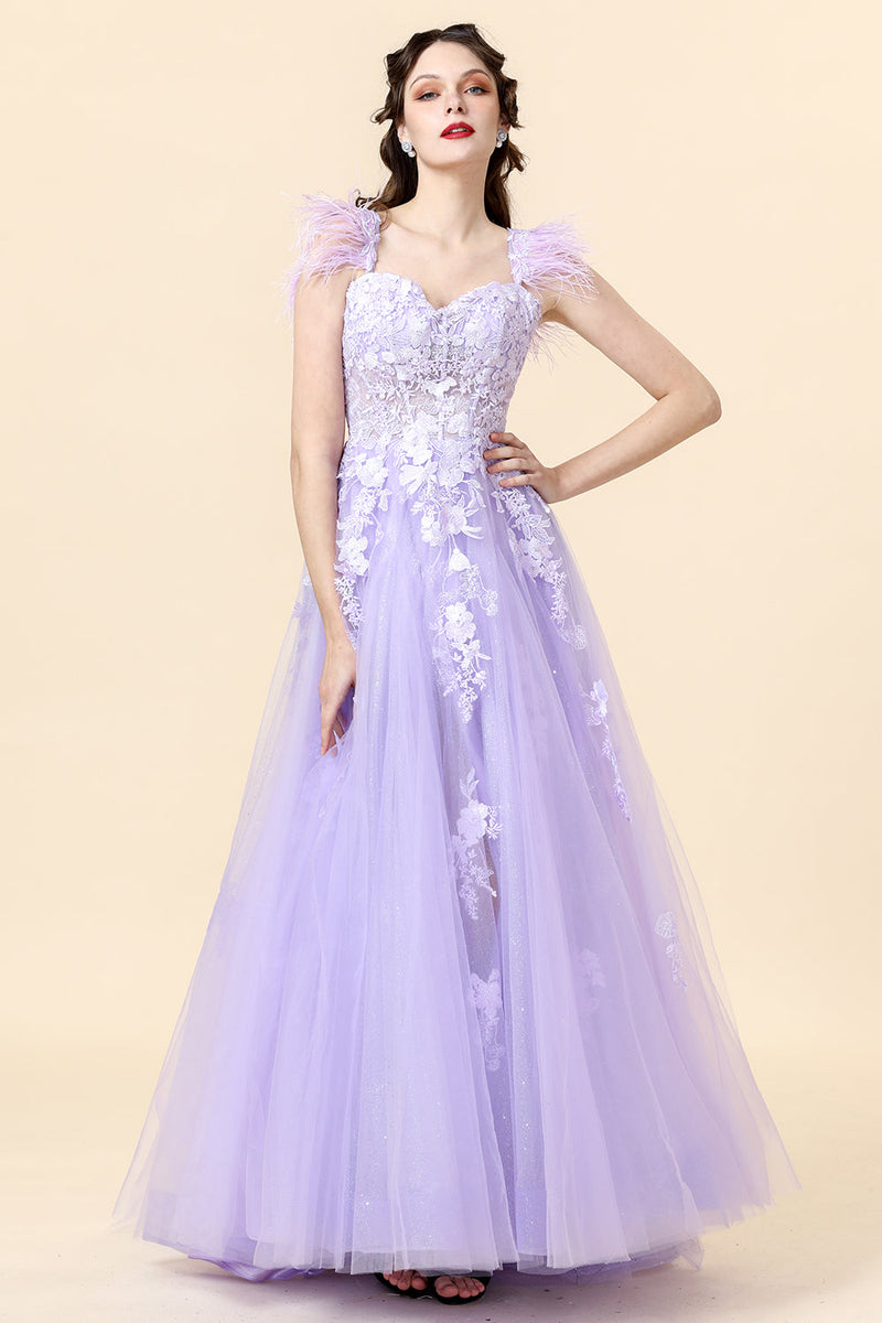 Load image into Gallery viewer, A Line Sweetheart Purple Vintage Prom Dress with Appliques