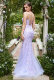 Spaghetti Straps Mermaid Long Purple Prom Dress With Appliques