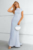 Load image into Gallery viewer, Light Blue Sequined High Neck Short Sleeves Mermaid Prom Dress