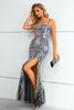 Load image into Gallery viewer, Black Spaghetti Straps Beaded Prom Dress With Slit