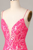 Load image into Gallery viewer, Undeniably Amazing Sheath Spaghetti Straps Fuchsia Sequins Short Homecoming Dress