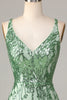 Load image into Gallery viewer, Making Magic Sheath V-Neck Green Sequins Short Homecoming Dress with Backless