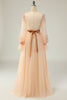 Load image into Gallery viewer, EleganT A Line V Neck Apricot Long Prom Dress with Appliques