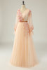 Load image into Gallery viewer, EleganT A Line V Neck Apricot Long Prom Dress with Appliques