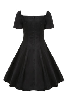 Vintage Lace-up Swing Dress with Lace