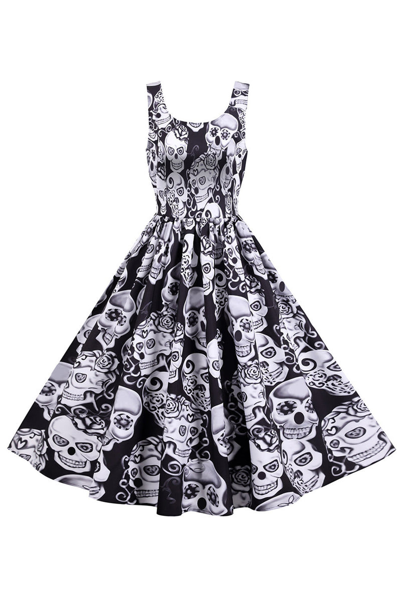 Load image into Gallery viewer, White Halloween Skull Square Neck Vintage Dress