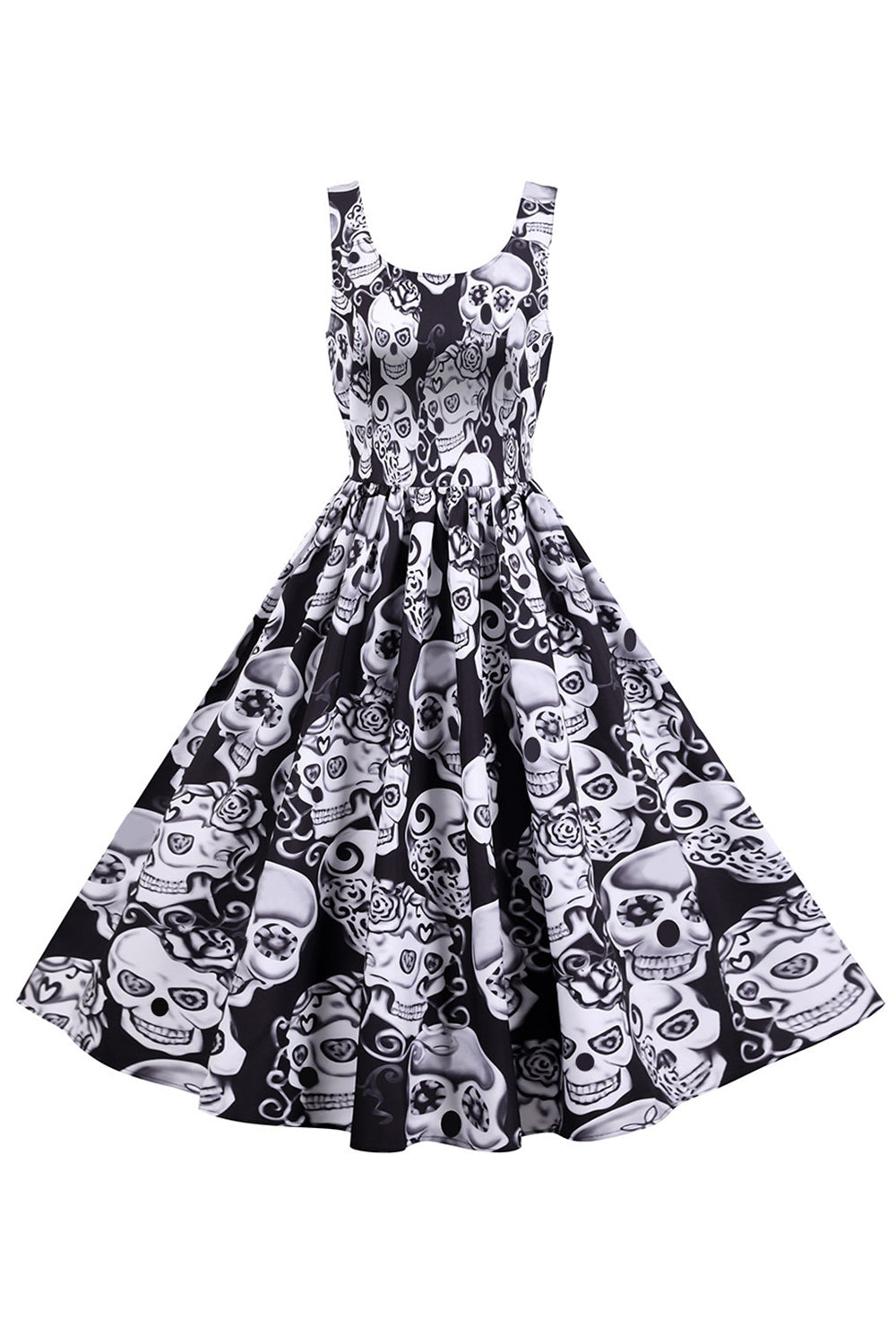 White Halloween Skull Square Neck Vintage Dress