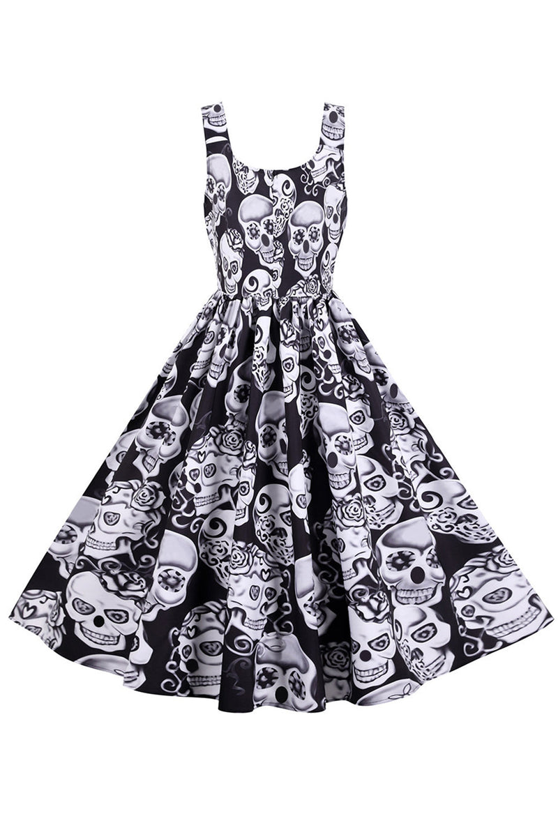 Load image into Gallery viewer, White Halloween Skull Square Neck Vintage Dress