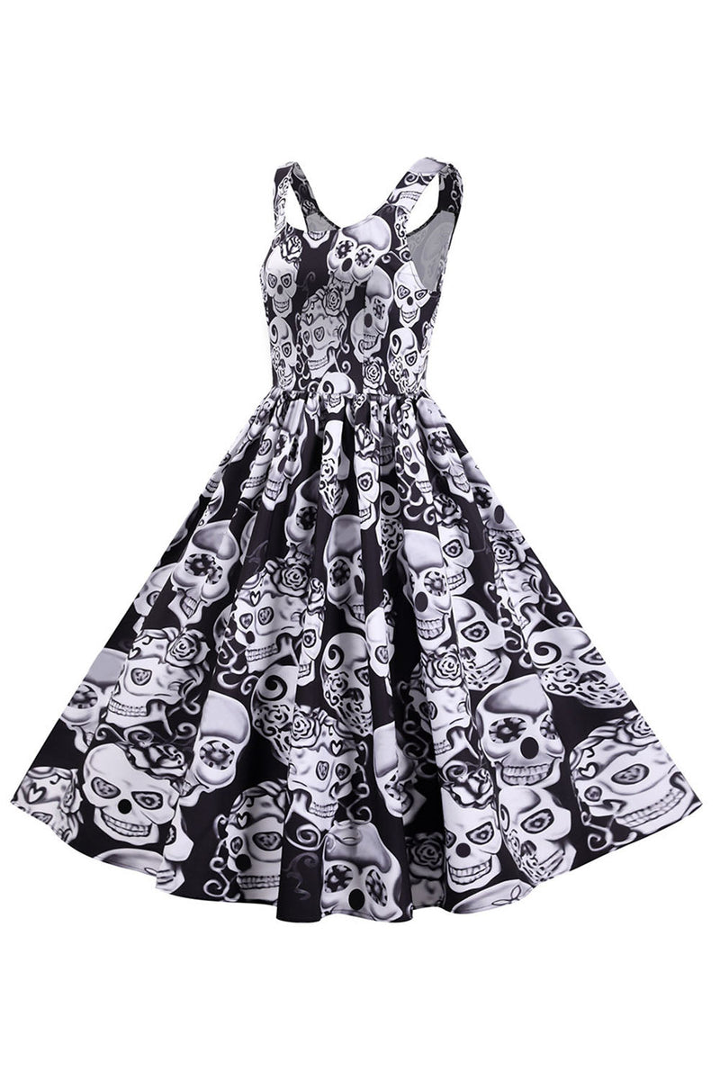 Load image into Gallery viewer, White Halloween Skull Square Neck Vintage Dress