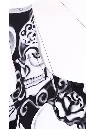 White Halloween Skull Square Neck Vintage Dress