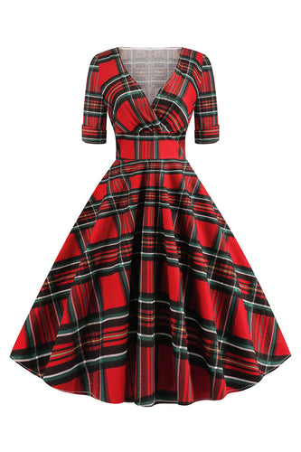 Red Sweetheart Plaid Print Christmas Dress